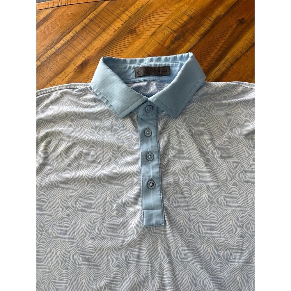 G/FORE Men’s Medium Light Blue Geometric Pattern Tech Golf Polo Shirt Short Slee